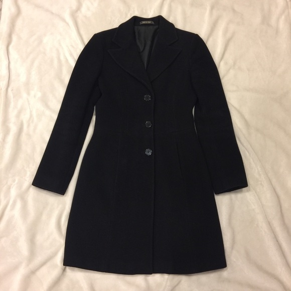 Black Collared V neck wool coat - size 40 - Picture 1 of 8